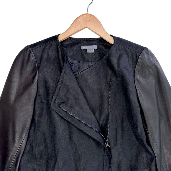 Vince genuine lamb leather sleeve jacket black coat asymmetric zip moto 12 - Picture 8 of 16